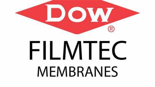 Logo for Dow Filmtec Membranes. The design features a red diamond shape with "Dow" in white text at the top, and "Filmtec Membranes" in black text beneath it.