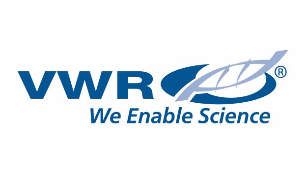 The image features the VWR logo with the slogan "We Enable Science." The logo consists of the letters "VWR" in blue, with a stylized swoosh-like symbol and the registered trademark symbol. The slogan is written below the logo in blue text.