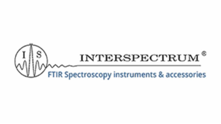 Logo of Interspectrum featuring the text "INTERSPECTRUM" and "FTIR Spectroscopy instruments & accessories." The logo includes a circular icon with the letters "I" and "S" on either side of a vertical line bisecting a wavy pattern representative of a spectrum.