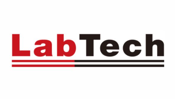 Logo of Lab Tech with word Lab Tech, 3 word "LAB" in Read and rest "Tech" in Black