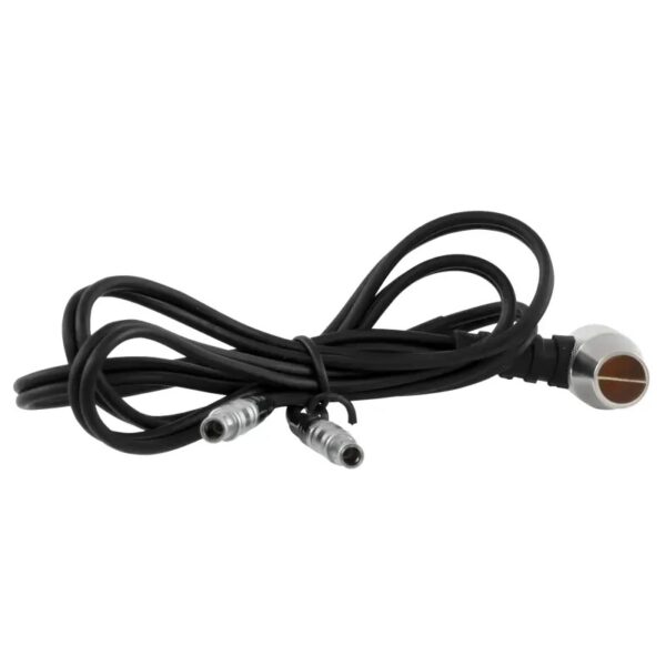 a black cable with silver connectors