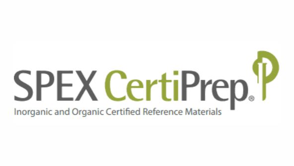 Logo for SPEX CertiPrep with the text "Inorganic and Organic Certified Reference Materials" underneath. The logo features the company name with "CertiPrep" in green, along with a circular graphic element incorporating the letters 'C' and 'P.'.