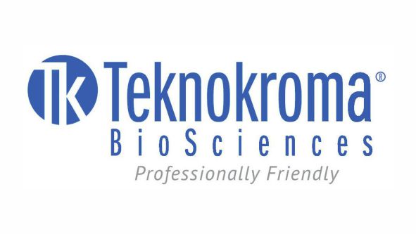 Logo of Teknokroma BioSciences with the text "Teknokroma BioSciences Professionally Friendly" in blue. The design features a circular emblem containing the letters "Tk" on the left.