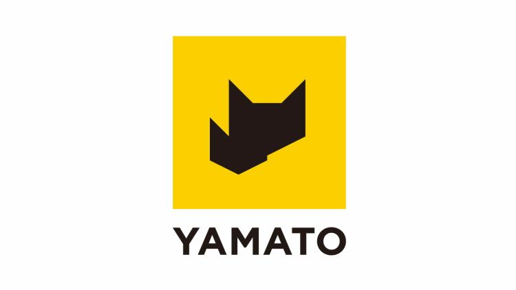 The image features a logo with a yellow square background. Inside the square, there is a stylized black graphic resembling a downwards-pointing arrow or abstract cat head. Below the square, the word "YAMATO" is written in bold, black capital letters.